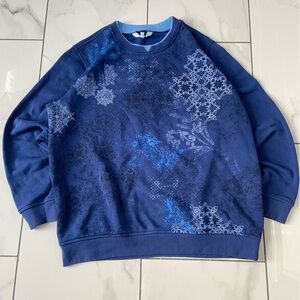 Blue Y2K Patterned Crewneck Sweater